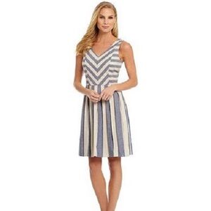 ANTONIO MELANI Blue and Beige Striped Dress